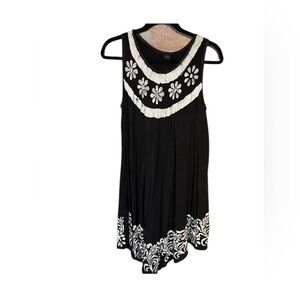 Riviera Sun Boho With Embroidery Navy Asymmetrical Hem Sundress Size M